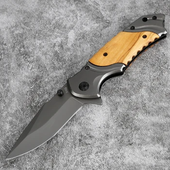 Военно-тактически джобен нож със сгъваем нож, ножове от стомана с дървена дръжка 440C, за самозащита, оцеляване, Лов туристически ножове за мъже