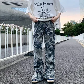 Дамски дънки Harajuku, Градинска мода, преки Свободни панталони, Армейски зелен камуфлаж, Пролет-лято, ежедневни панталони в стил хип-хоп 2023