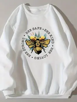 Облекло Руното дрехи Дамски пуловери с графичен дизайн, дамски блузи с дълъг ръкав и принтом под формата на Пчелна сладък Цвете, модни блузи с принтом под формата на Пчелна сладък Цвете