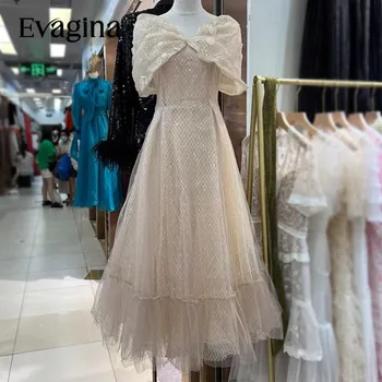 Лято Evagina нова мода дизайнер писта за жени с открити рамене висшата мода чиста марля супер красива рокля