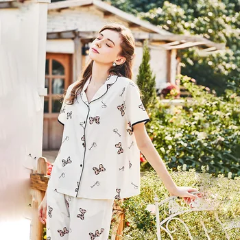2023 Нова лятна пижама Дамски Свободна домашна пижама Дамски памучни пижами с модел за дома