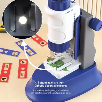 Мини Ръчен Микроскоп 80-160X HD Подвижна Микроскоп С Led Подсветка Против Blue Light За Деца, Образователни Играчки, Подаръци