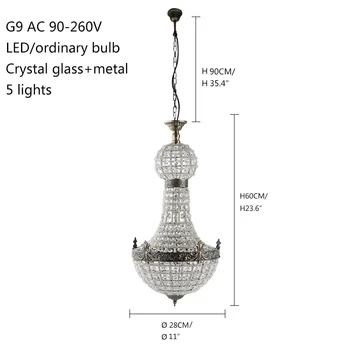 Ретро Кралския Имперски Стъклен Crystal LED Модерна Европейска Полилей Лампа Ltres Светлини G9 За Хол спалня кухня кафенета