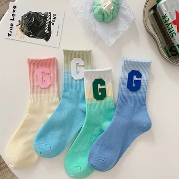 Нови памучни дишащи Спортни чорапи с градиентной буквата G, Ежедневни чорапи унисекс до средата на прасците, Модни баскетболни чорапи Ins, чорапи за бягане