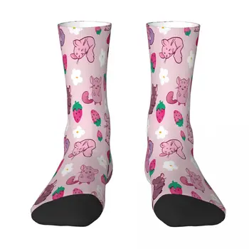 Чинчила, Красиви Розово-бели чорапи с анимационни шарките на животни, Мъжки, Дамски Чорапи от полиестер, Адаптивни Скъпа риза