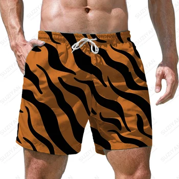 Мъжки Бански, бързо съхнещи Плажни Шорти с Леопардовым Принтом и 3D Печат, Плажни с Джобове, Летни Плажни Панталони за почивка