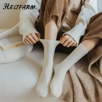 1 чифт зимни чорапи, кашмир вълна изолирана чорапи със средна дължина, модни обикновена чорапи Harajuku на вертикални райета, топли дълги чорапи