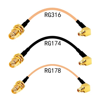 SMA Женски преграда към MMCX мъжки правоъгълен радиочестотни кабели в събирането на RG174 RG178 RG316 15 см за безжичен модем