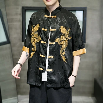 Мъжки костюм Sinicism с бродерия дракон, Тангсуит, традиционната китайска облекло за мъже, Риза със средния ръкав, блузи, яке Hanfu Vintage