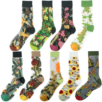 Нова мода Harajuku Висококачествени Креативни Кристални Копринени чорапи Tide Слънчоглед, Лозя Цветя, Животни, Плодове Стъклени Копринени Дамски чорапи