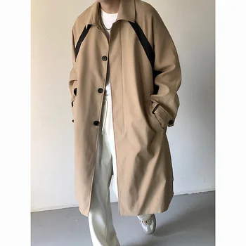 Нов есенен Дълъг Тренч, мъжки палта в стил мозайка, оверсайз, стилни връхни дрехи, Корейски стил, тренчкот BF.