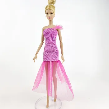 Виолетовият модно рокля с волани за Барби, екипировки, вечерна рокля с риба опашка, русалка, аксесоари за кукли, играчки за деца