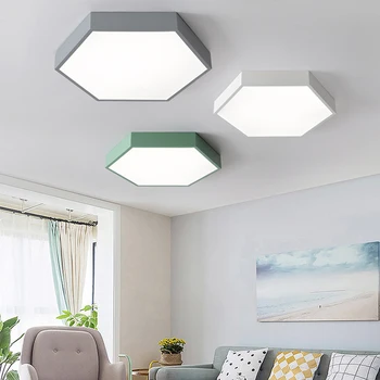 Модерни led плафониери Macaron Nordic Simple Hexagonal тавана лампа, кабинет, хол, спалня, осветление за всекидневна