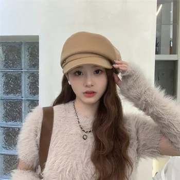 Лека луксозна осмоъгълна шапка, дамски барети от памук, модни топло есенно-зимни ежедневни шапка от японските и корейските серии Street Girl