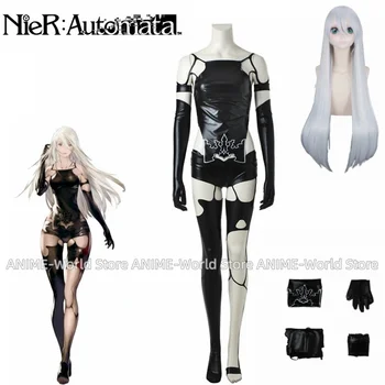Играта NieR Automata A2 YoRHa Type A Cosplay костюм n. # 2 Cosplay костюм Секси черен костюм за Хелоуин, перука, изработени по поръчка