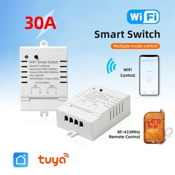 Sasha Smart Wifi Switch САМ Таймер + дистанционно управление на мощността 30A, кВт*ч, бял за Алекса Google Home