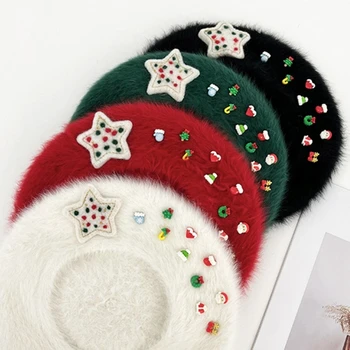 Шапка на художник ръчно изработени за момичета, Коледна празнична шапка за новогодишната снимане на открито