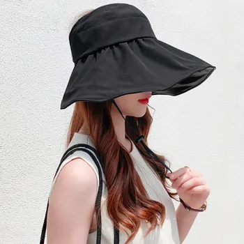 Лятна шапка-козирка с защита от uv дамски солнцезащитная шапка за пътуване, плажни меки сгъваеми шапки-ведерки с широка периферия
