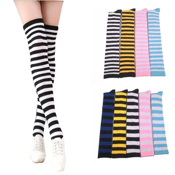 17 цветове Дамски Есен-зима Утепляющие Чорапи на райета, Памучни чорапогащи до бедрото, за училищни униформи Аниме