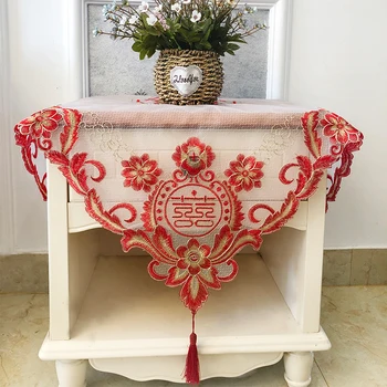 Празнична Червена лейси плат в Китайски стил, Бродирани Подвесная Покривка, Китайското украса, прах яке за сватбени услуги на мебели, плат за покриване на прах, Tapete
