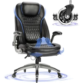 Офис стол COLAMY -Ергономичен стол за компютър на масата с по-дебел седалка за комфорт, стол началник с висока облегалка (черен, 300 кг)