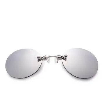 1БР Очила с клипсой на носа, Кръгли, Без рамки, Слънчеви очила Matrix Морфей, Мини-без рамка Реколта мъжки Очила с UV400