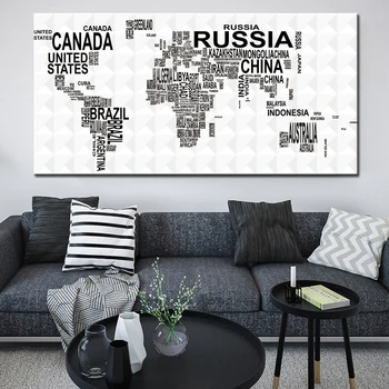 Карта на света с посочване на имена на страните Декоративна живопис Плакати и щампи Стенно изкуство Платно на Картини за дневна в скандинавски стил