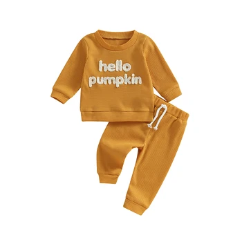 Есенното облекло за деца от 2 теми, блузи с дълги ръкави и штанами с размита буквенной бродерия, комплект топли дрехи за деца