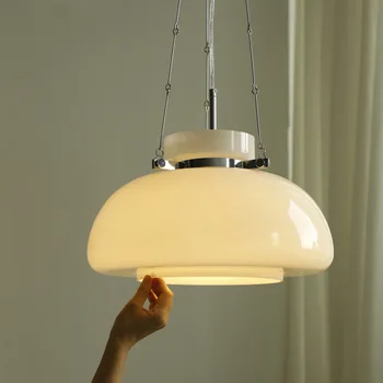 Висящи лампи в скандинавски стил, ретро стил, окачена лампа от млечно бяло стъкло, ресторант Баухаус, нощна лампа за спални, лампа, полилеи, осветление