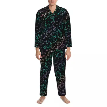 Пижами Rainbow Music Notes Мъже с флорални принтом, топло нощна пижама, есента случайни пижамный комплект е на поръчка от 2 теми, комплект от 2 теми