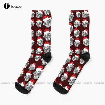 Коледни чорапи за английски булдог, Младежки Черна футболна топка Чорапи, Коледен Подарък за Нова Година, Деня на Благодарността, 360 ° Цифров печат по поръчка